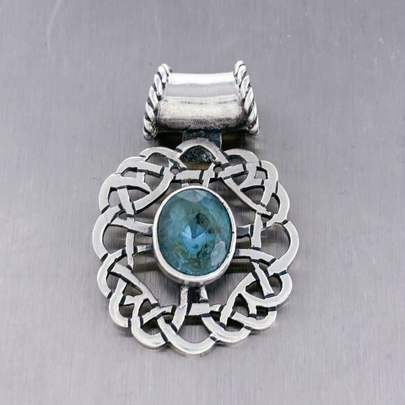 Vintage Sterling Silver 925 Celtic Twist Knot Blue Crystal Slide Pendant - Picture 5 of 6